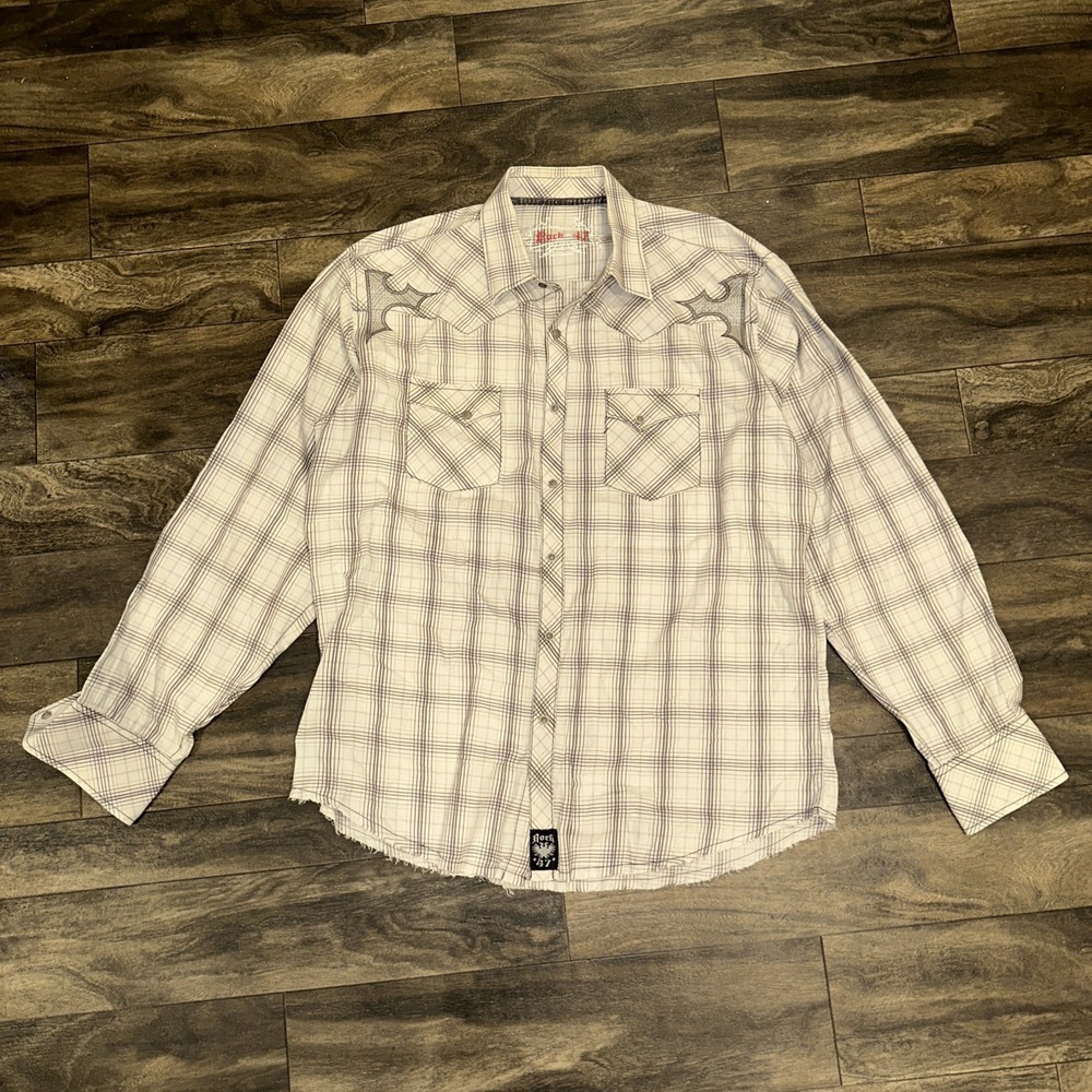 Rock 47 Wrangler Western Pearl Snap Button-Down Long-Sleeve Shirt Men's Size XL